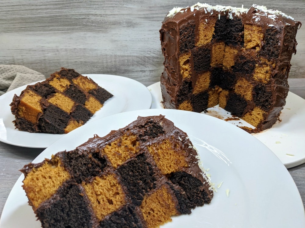 Chocolate Vanilla Checkerboard Cake
